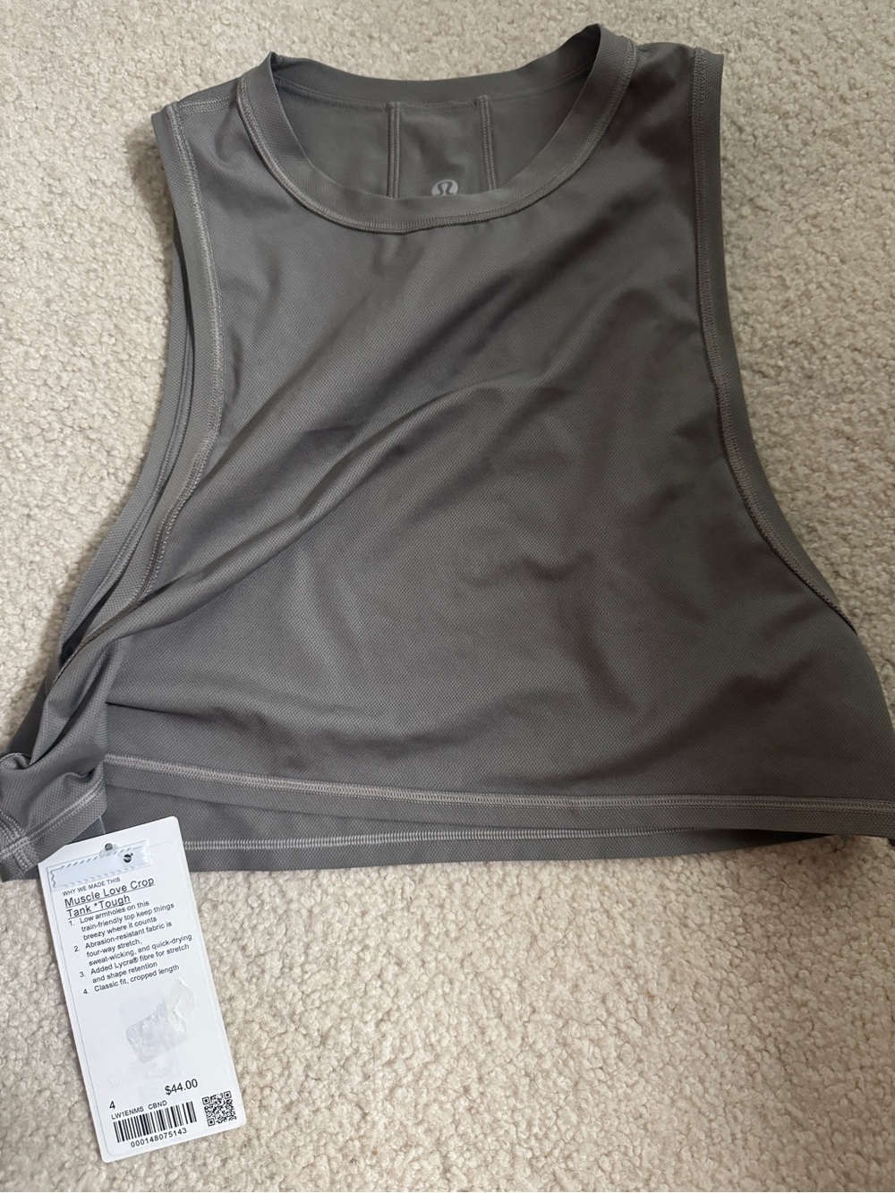 NWT Lululemon Muscle Love Crop Tank, Size 4 Gray Olive Green